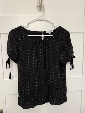 Blousology Black Polka Dot Tie-Sleeve Blouse